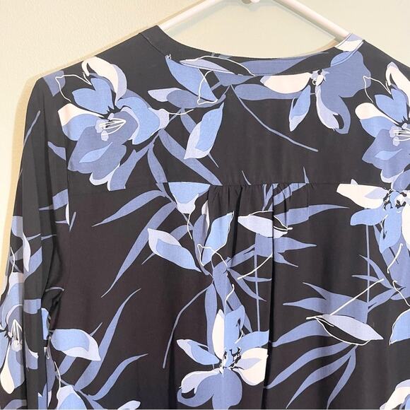 Liz Claiborne Floral Round Neck Long Sleeve Button Front Blouse Black Small - Picture 9 of 10
